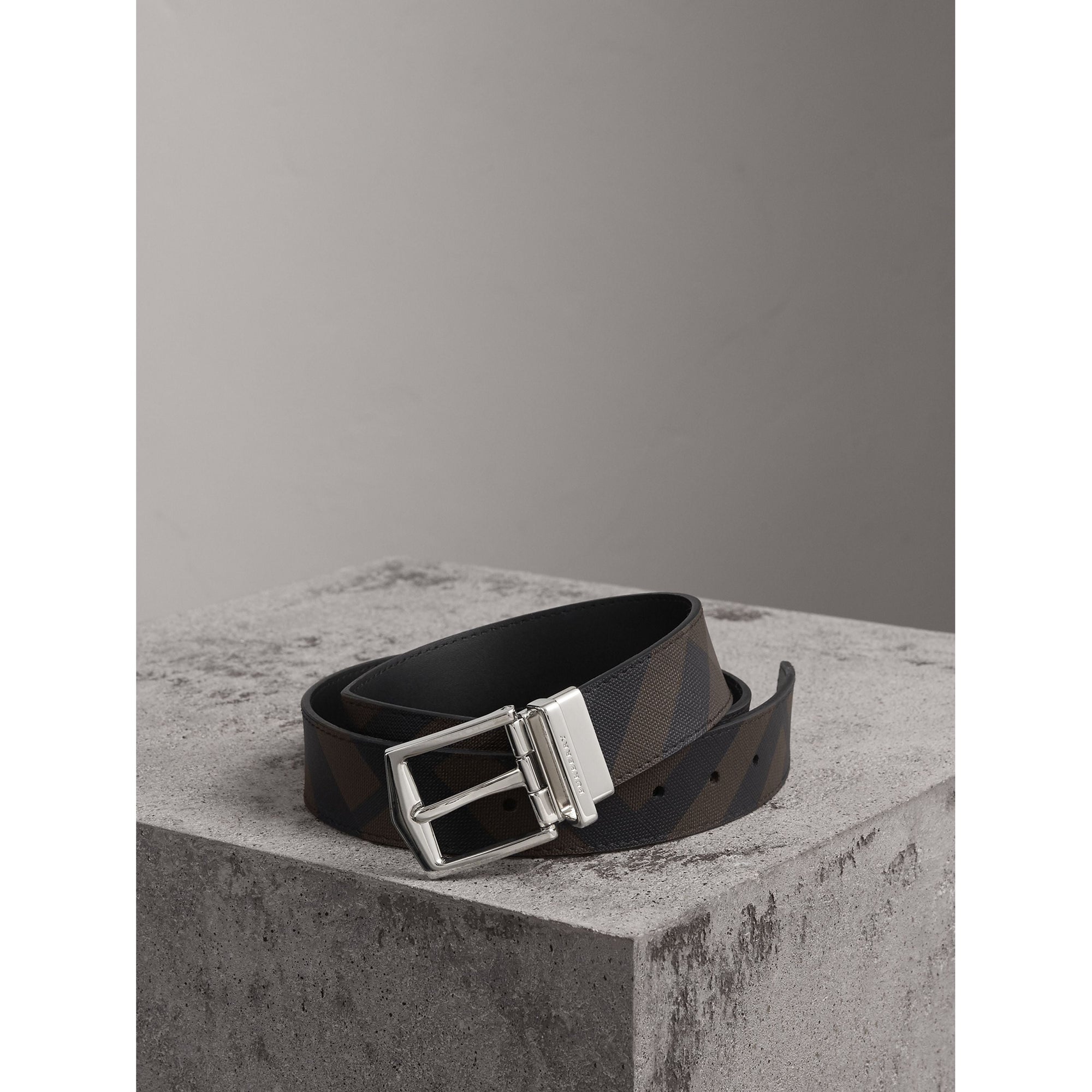 BLACK Ceinture réversible en tissu London check et cuir