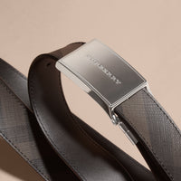 BLACK Ceinture avec plaque réversible en cuir à motif London check