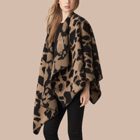 CAMEL Poncho en laine et cachemire à motif fauve