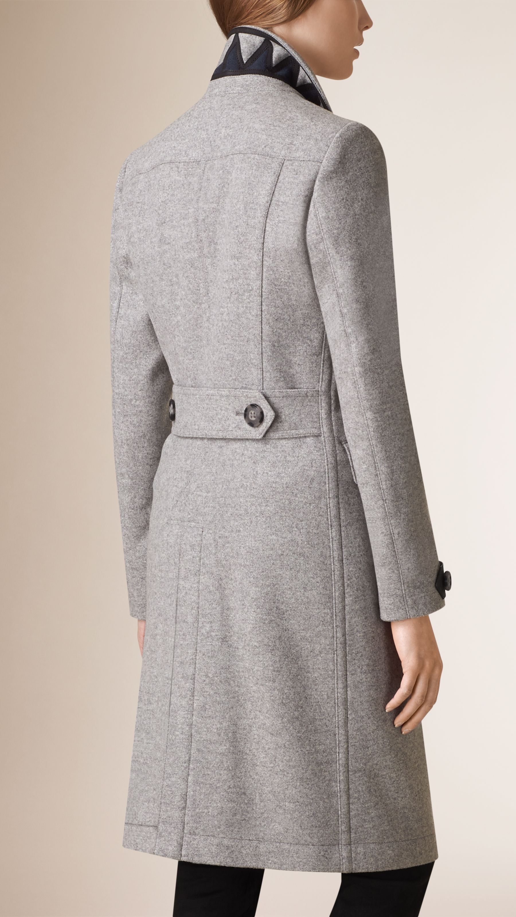 PALE GREY MELANGE Manteau en cachemire et laine Melton avec éléments en cuir