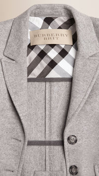 PALE GREY MELANGE Manteau en cachemire et laine Melton avec éléments en cuir