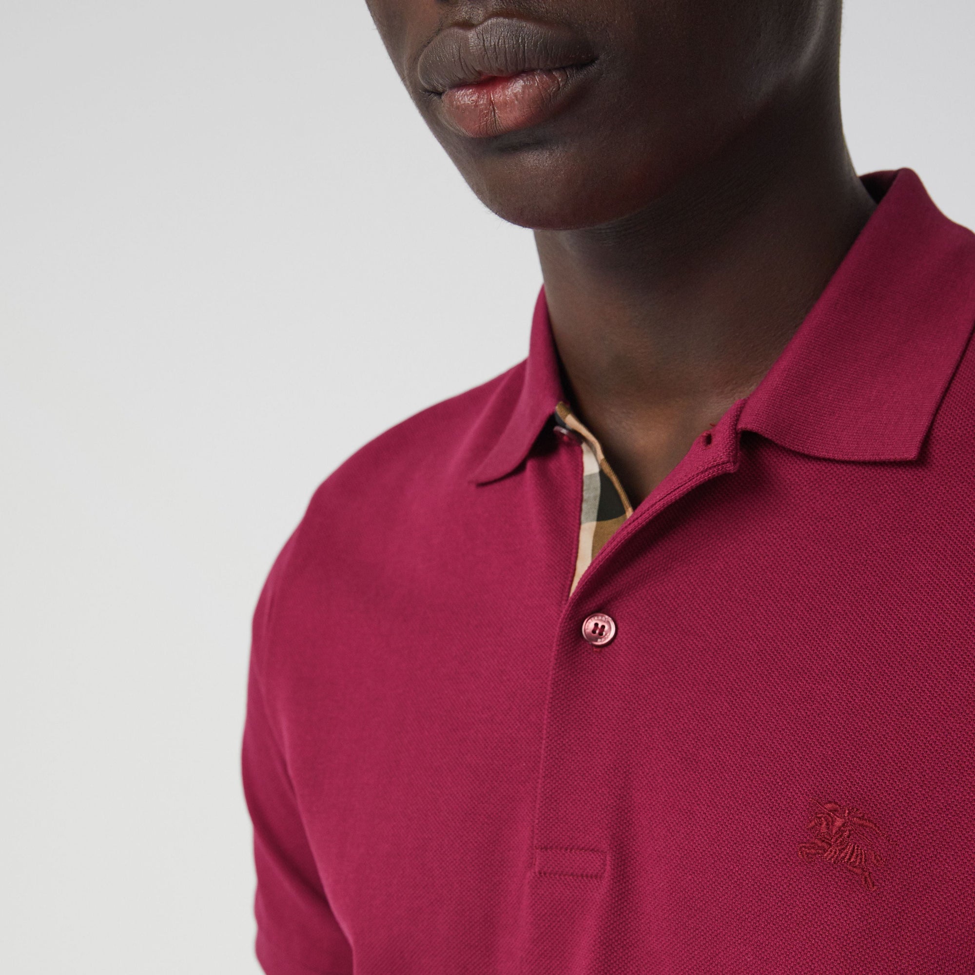 RASPBERRY SORBET Polo en piqué de coton avec patte à motif check