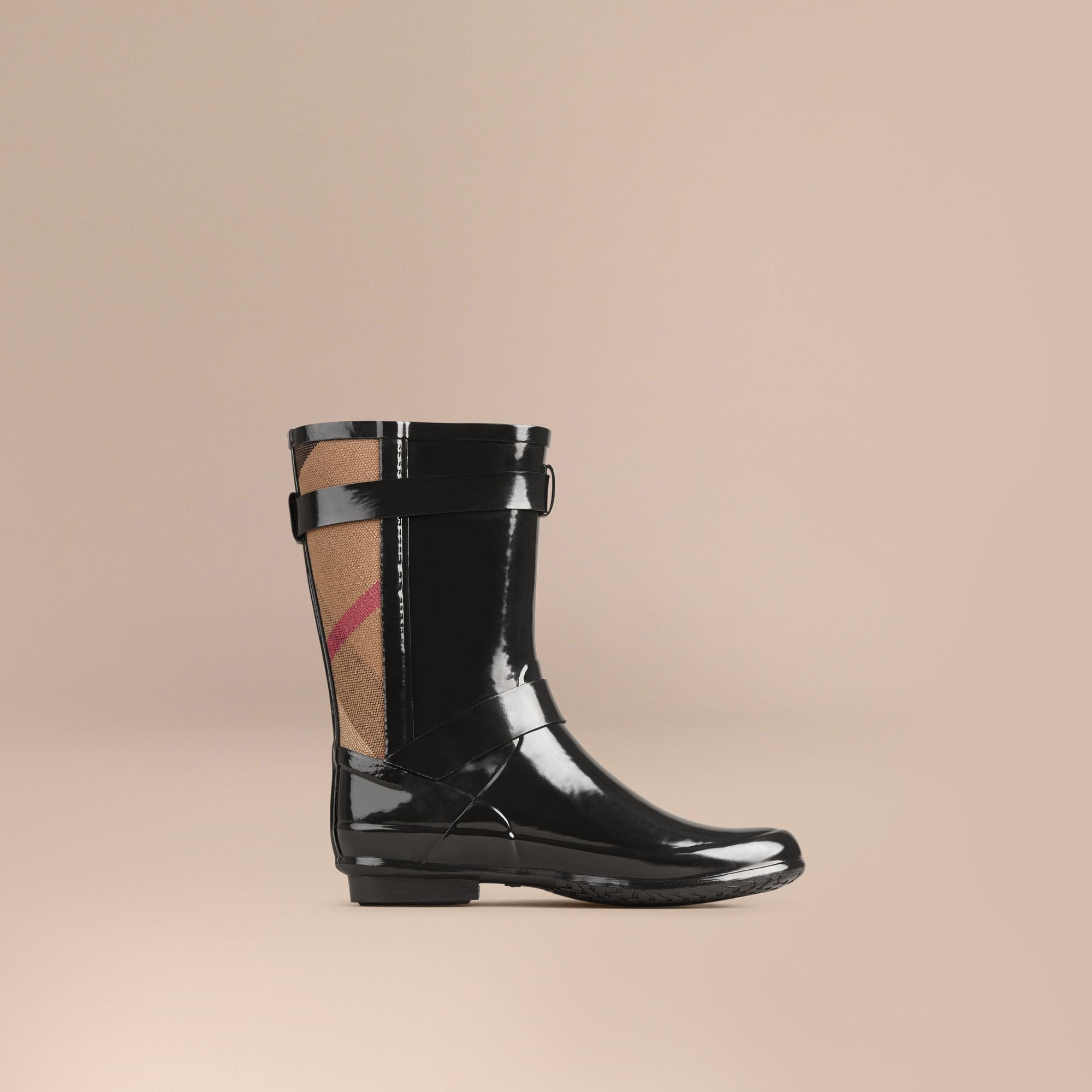 BLACK Bottes de pluie ceinturées avec éléments check