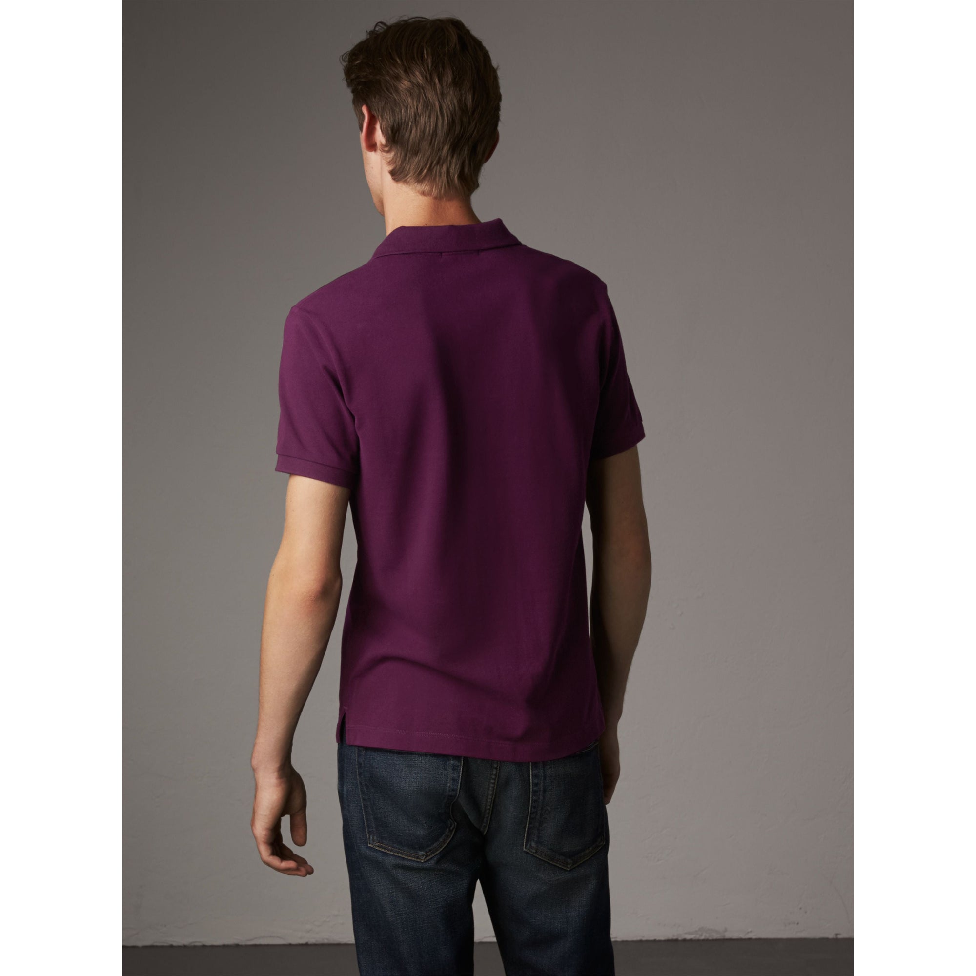 DEEP PURPLE AMETHYST Polo en piqué de coton avec patte à motif check