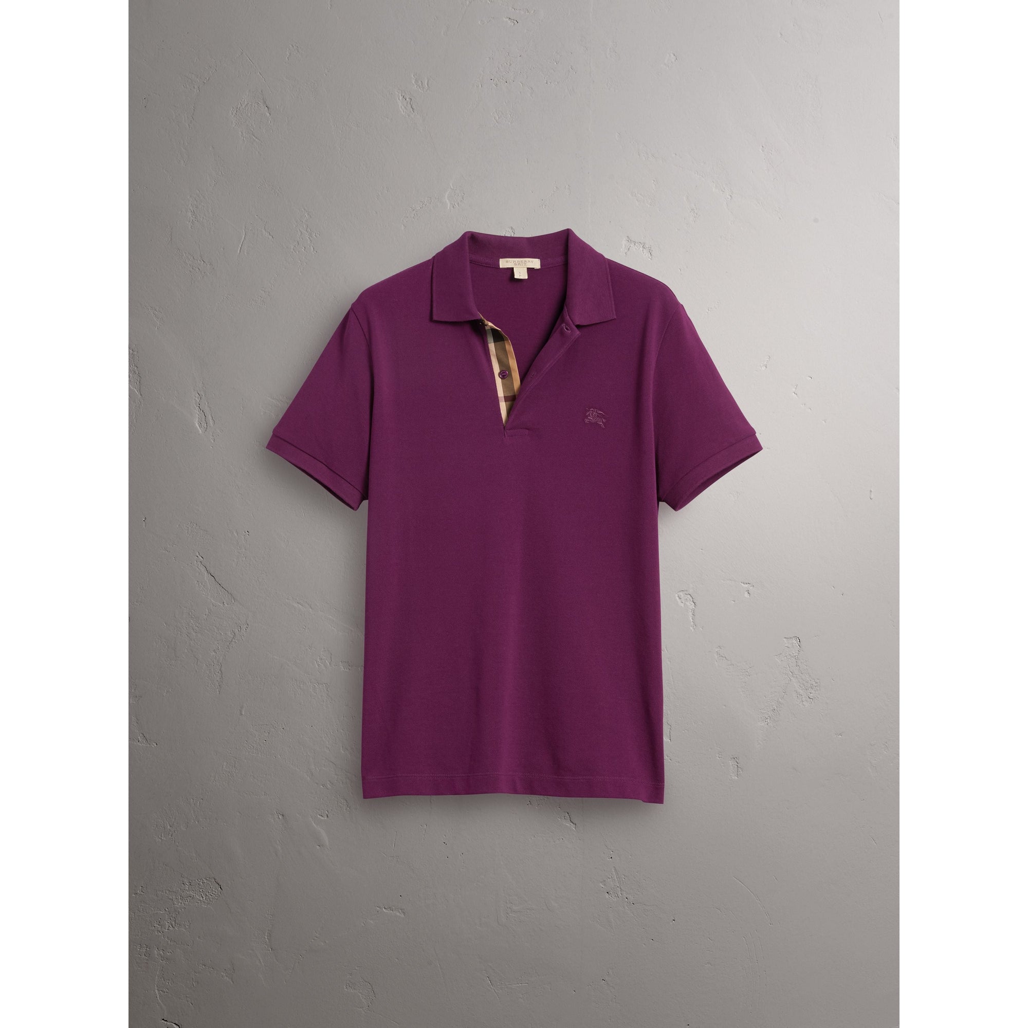 DEEP PURPLE AMETHYST Polo en piqué de coton avec patte à motif check