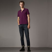 DEEP PURPLE AMETHYST Polo en piqué de coton avec patte à motif check