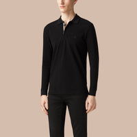 BLACK Polo à manches longues avec patte à motif check