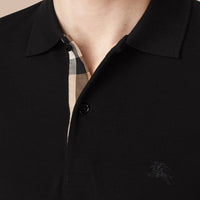 Polo à manches longues avec patte à motif check - Noir