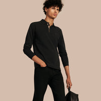 BLACK Polo à manches longues avec patte à motif check