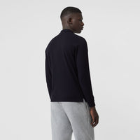 Polo à manches longues avec patte à motif check - Marine Sombre