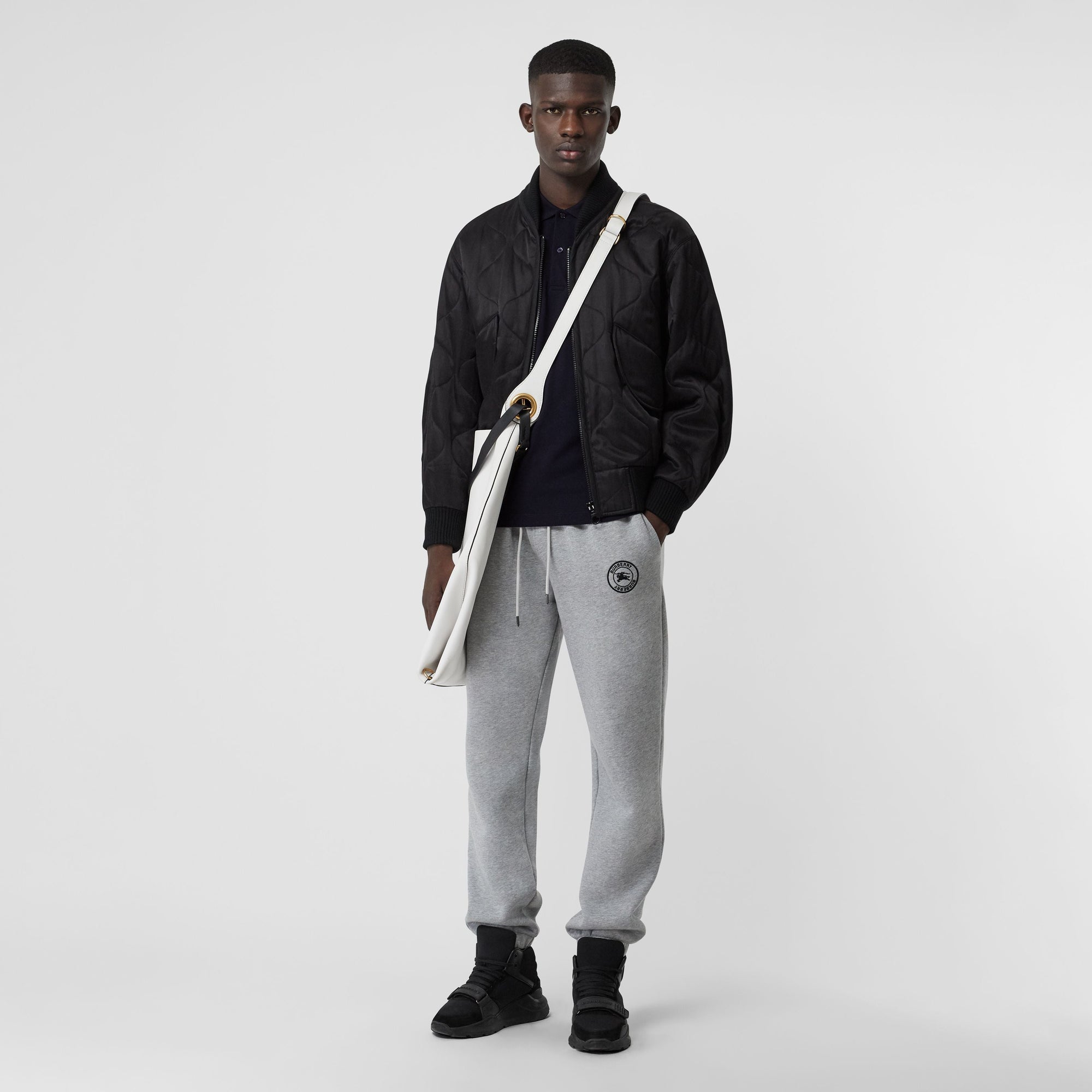 Polo à manches longues avec patte à motif check - Marine Sombre