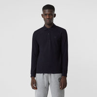 Polo à manches longues avec patte à motif check - Marine Sombre