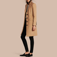 Manteau ajusté en laine et cachemire - Camel