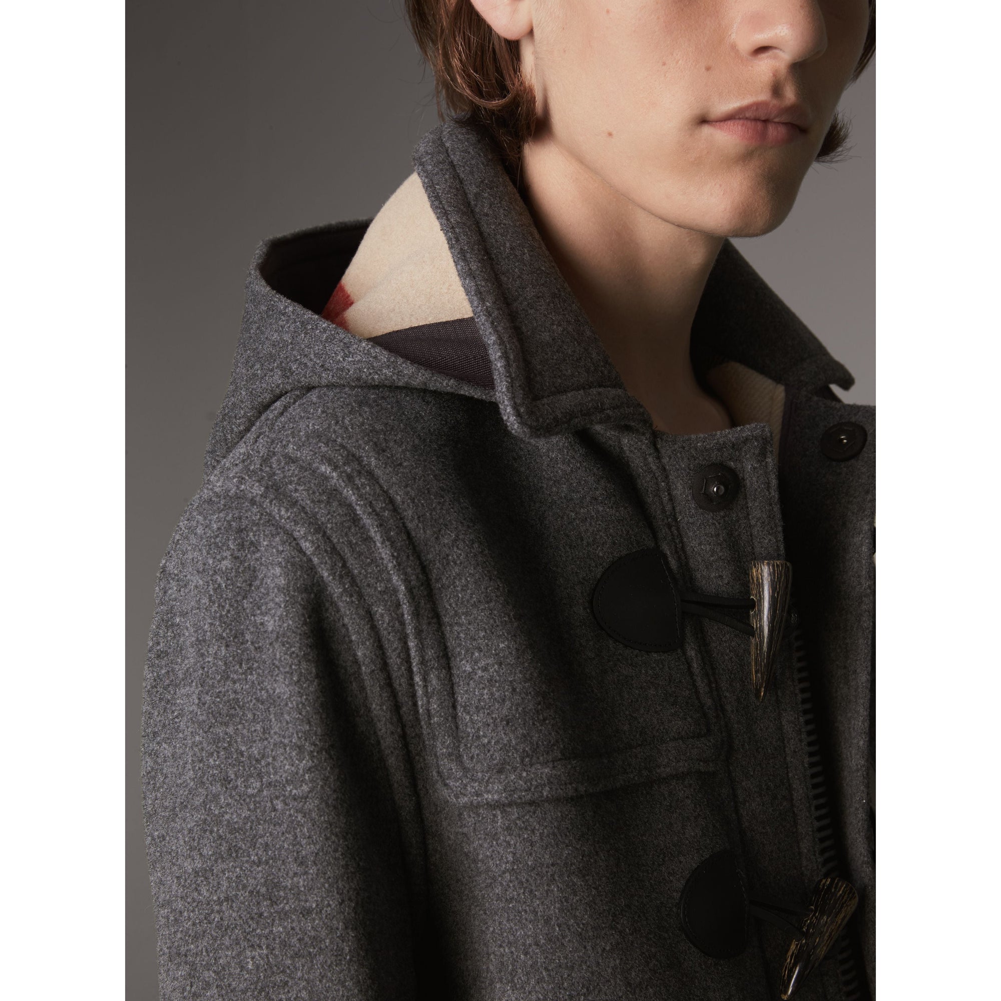 MID GREY MELANGE Veste duffle-coat en laine avec capuche amovible