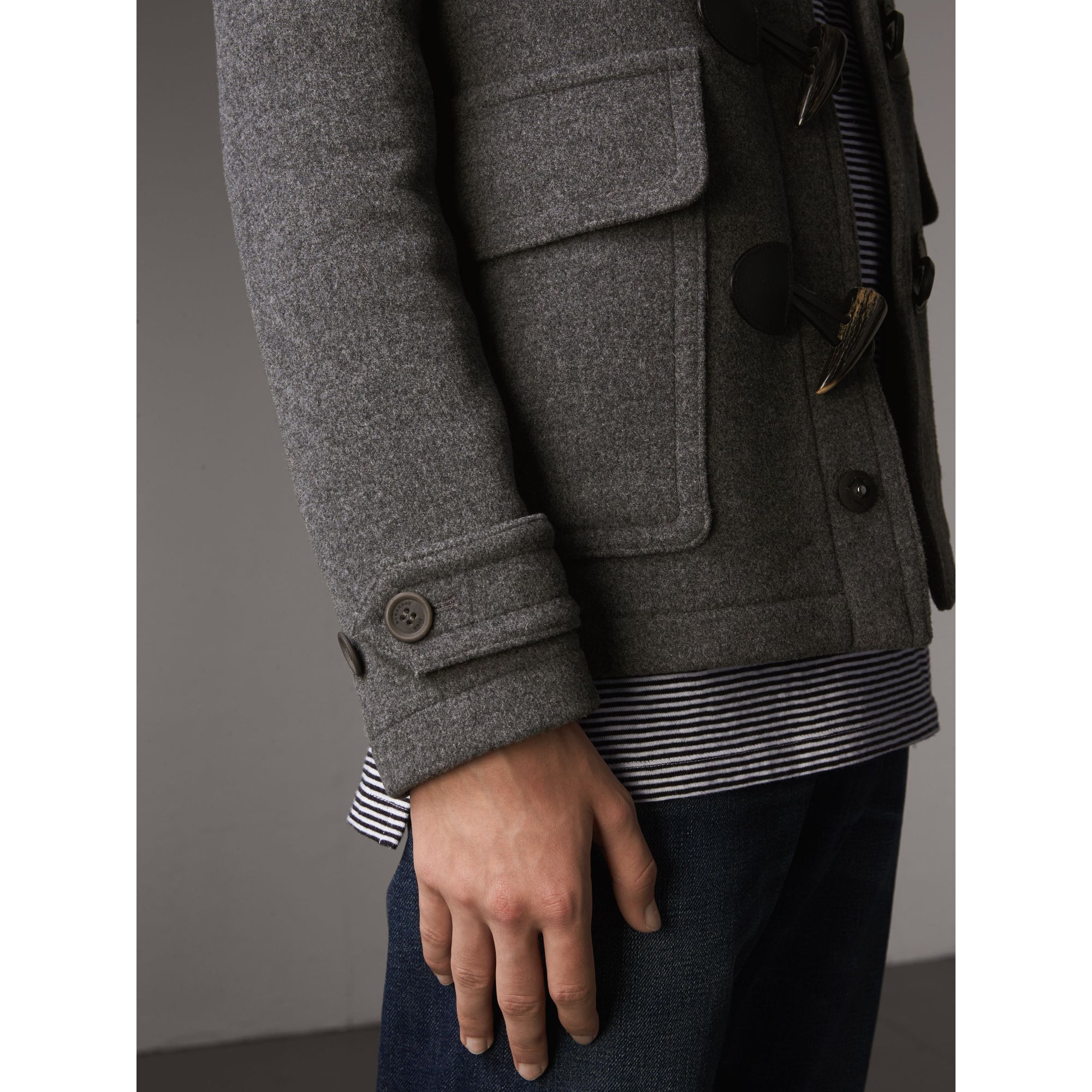 MID GREY MELANGE Veste duffle-coat en laine avec capuche amovible