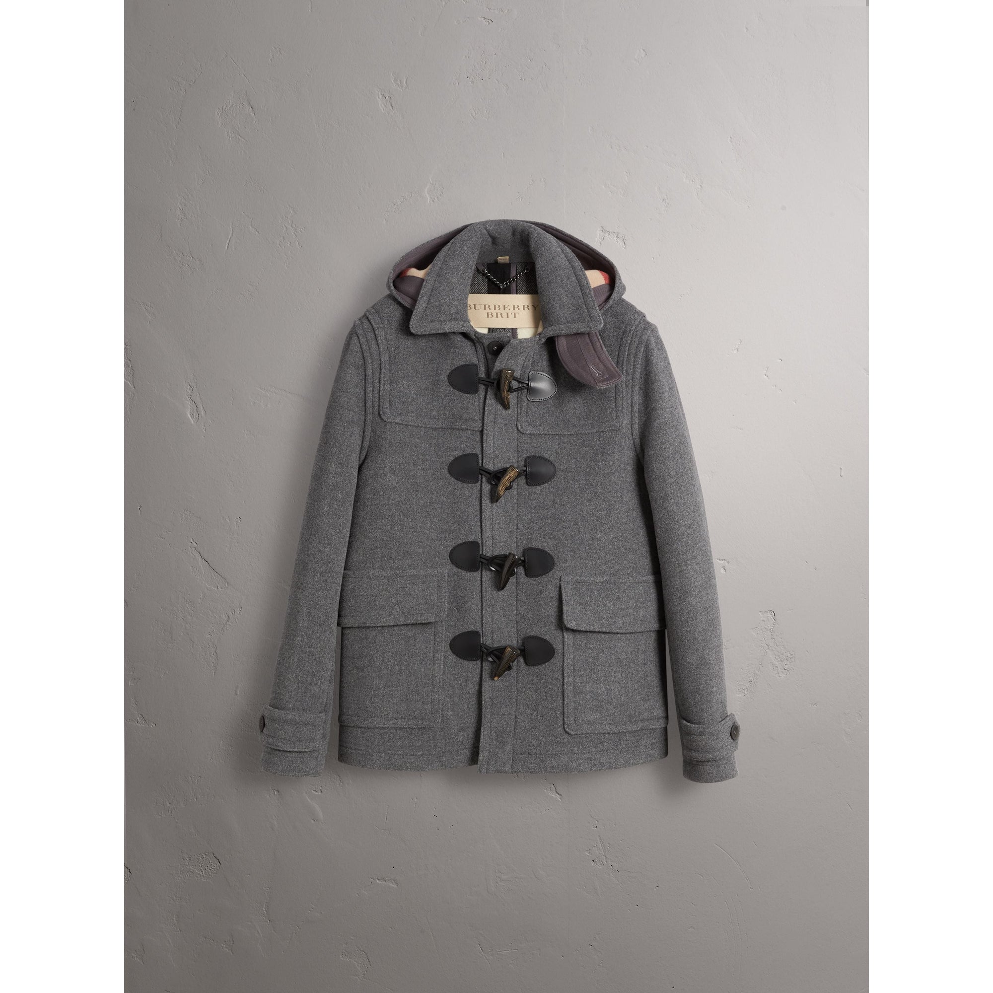MID GREY MELANGE Veste duffle-coat en laine avec capuche amovible