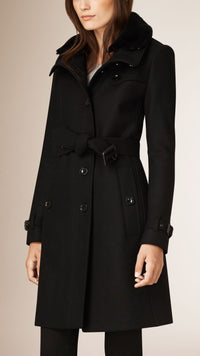 BLACK Manteau en laine et cachemire à col en shearling amovible