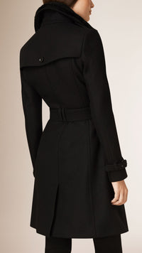 BLACK Manteau en laine et cachemire à col en shearling amovible