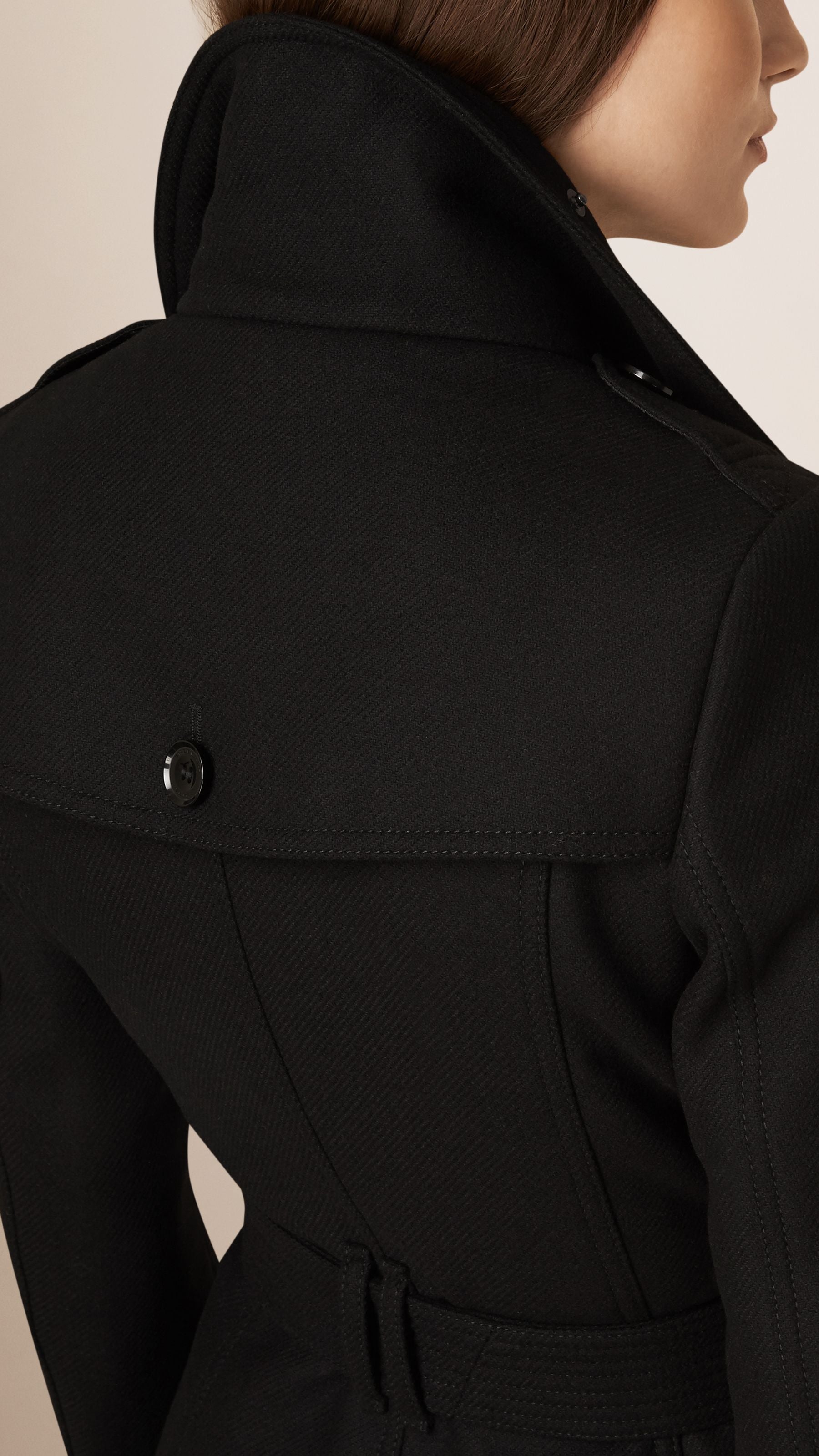 BLACK Manteau en laine et cachemire à col en shearling amovible