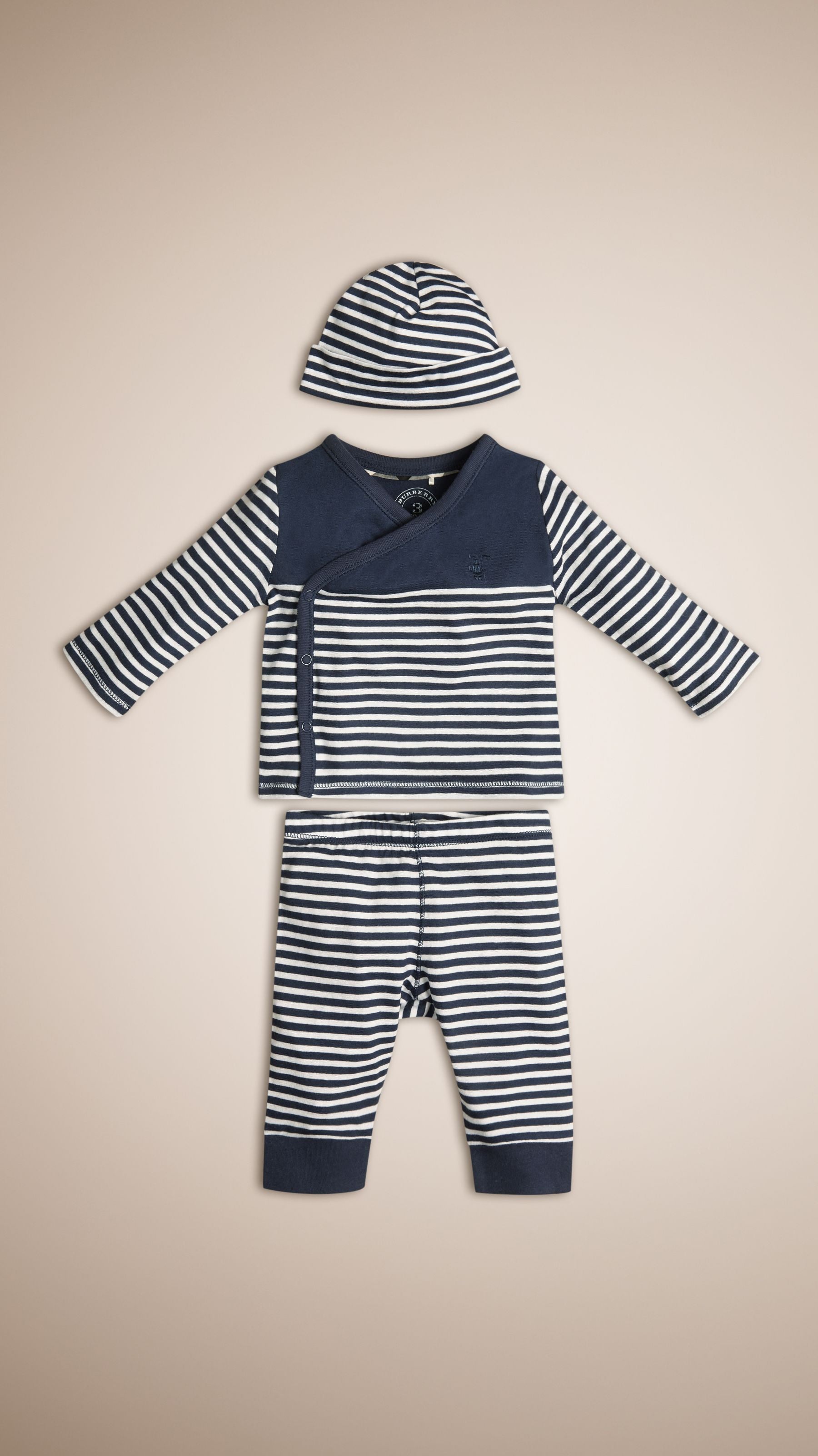 NAVY/WHITE Set cadeau trois pièces en coton à rayures