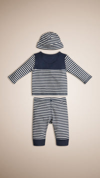 NAVY/WHITE Set cadeau trois pièces en coton à rayures