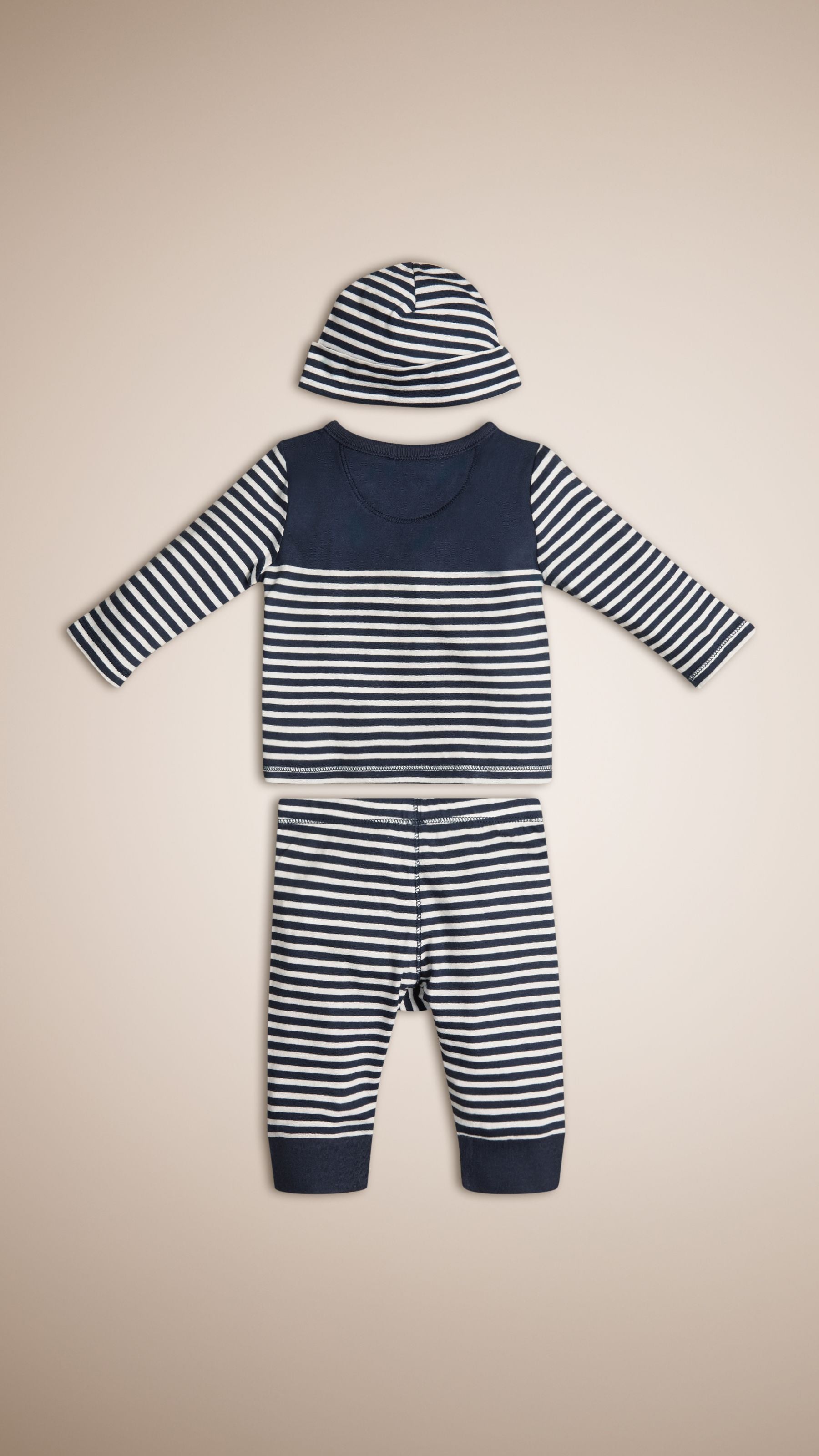 NAVY/WHITE Set cadeau trois pièces en coton à rayures