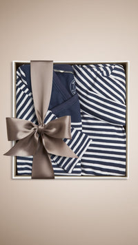 NAVY/WHITE Set cadeau trois pièces en coton à rayures