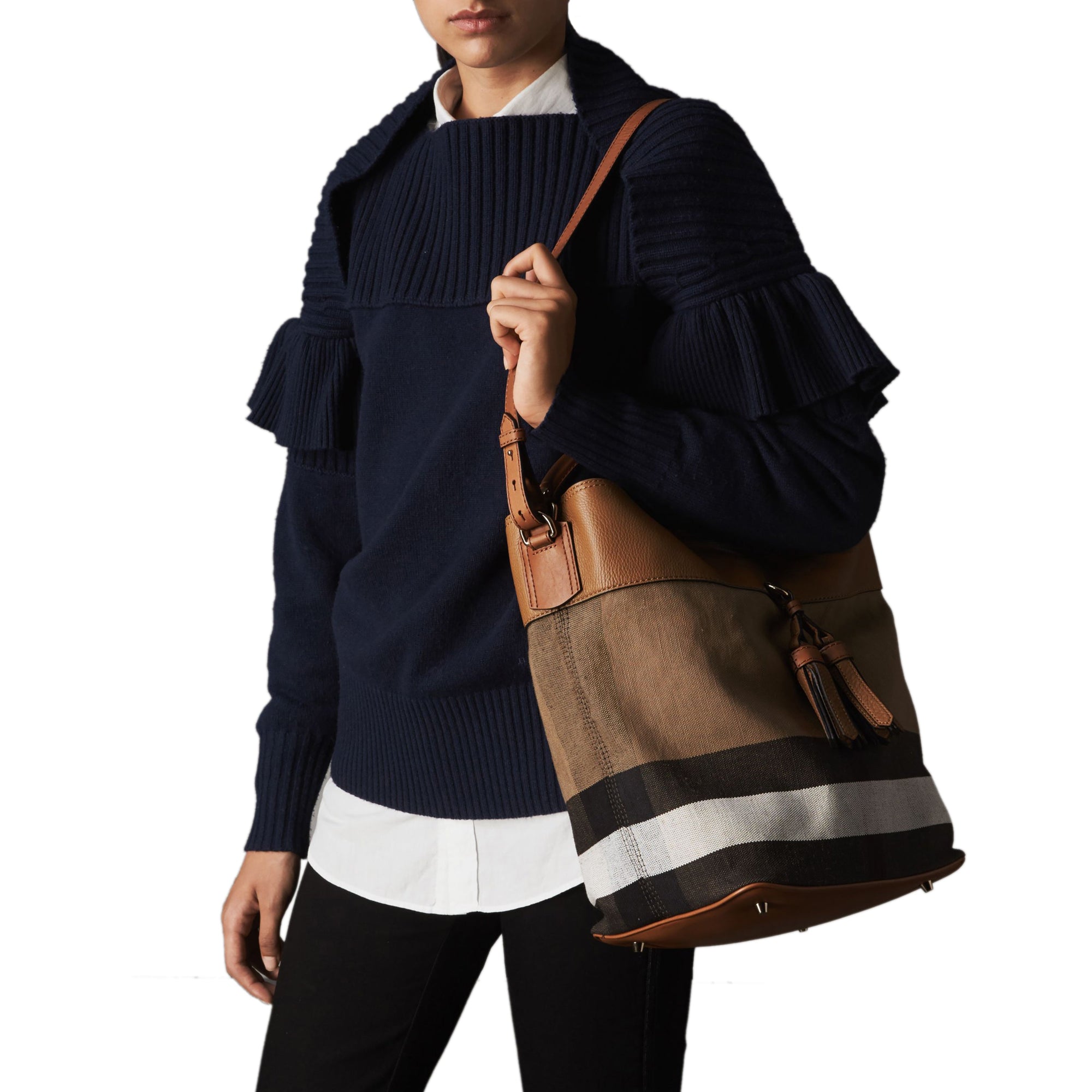 Sac The Ashby moyen à motif Canvas check avec cuir - Marron Cigare