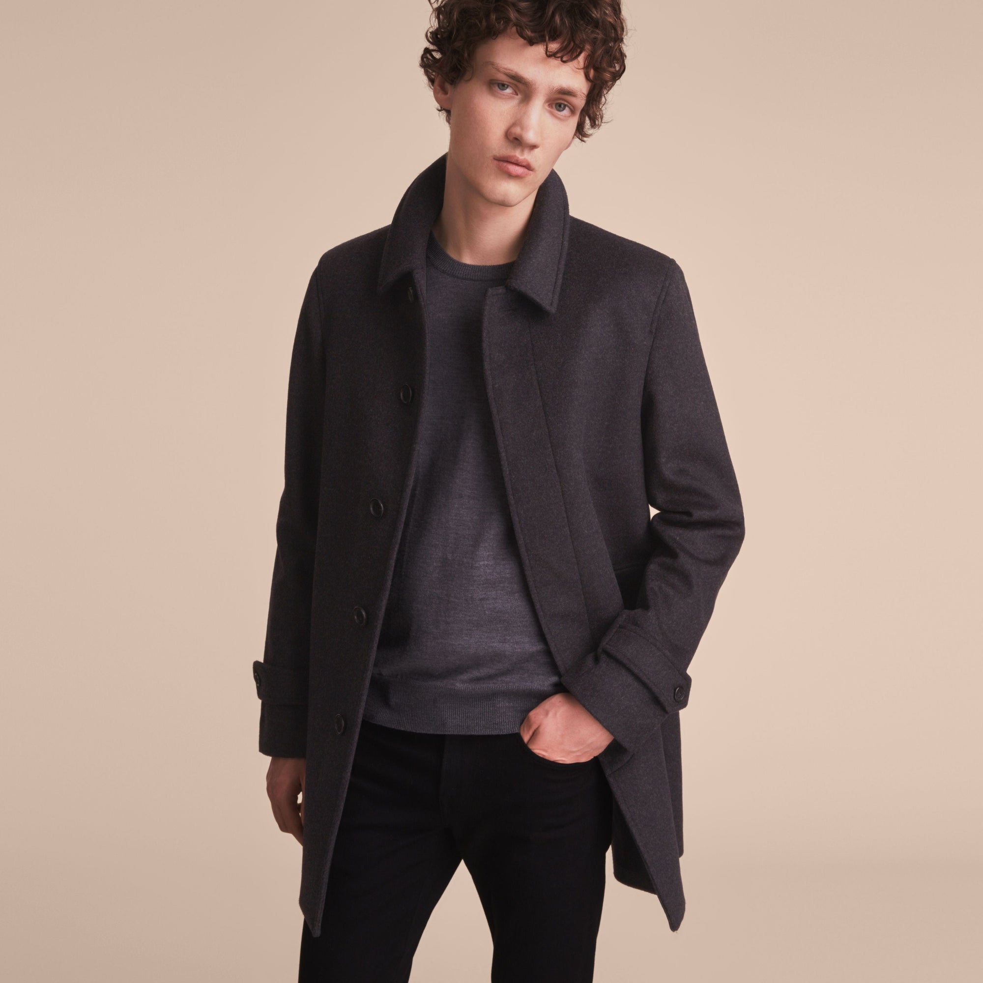 DARK GREY MELANGE Paletot en laine vierge et cachemire