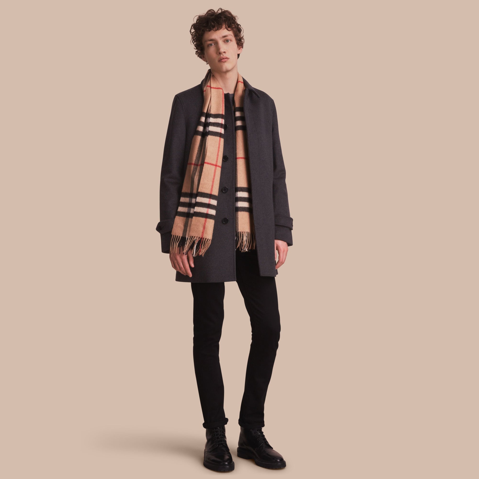 DARK GREY MELANGE Paletot en laine vierge et cachemire