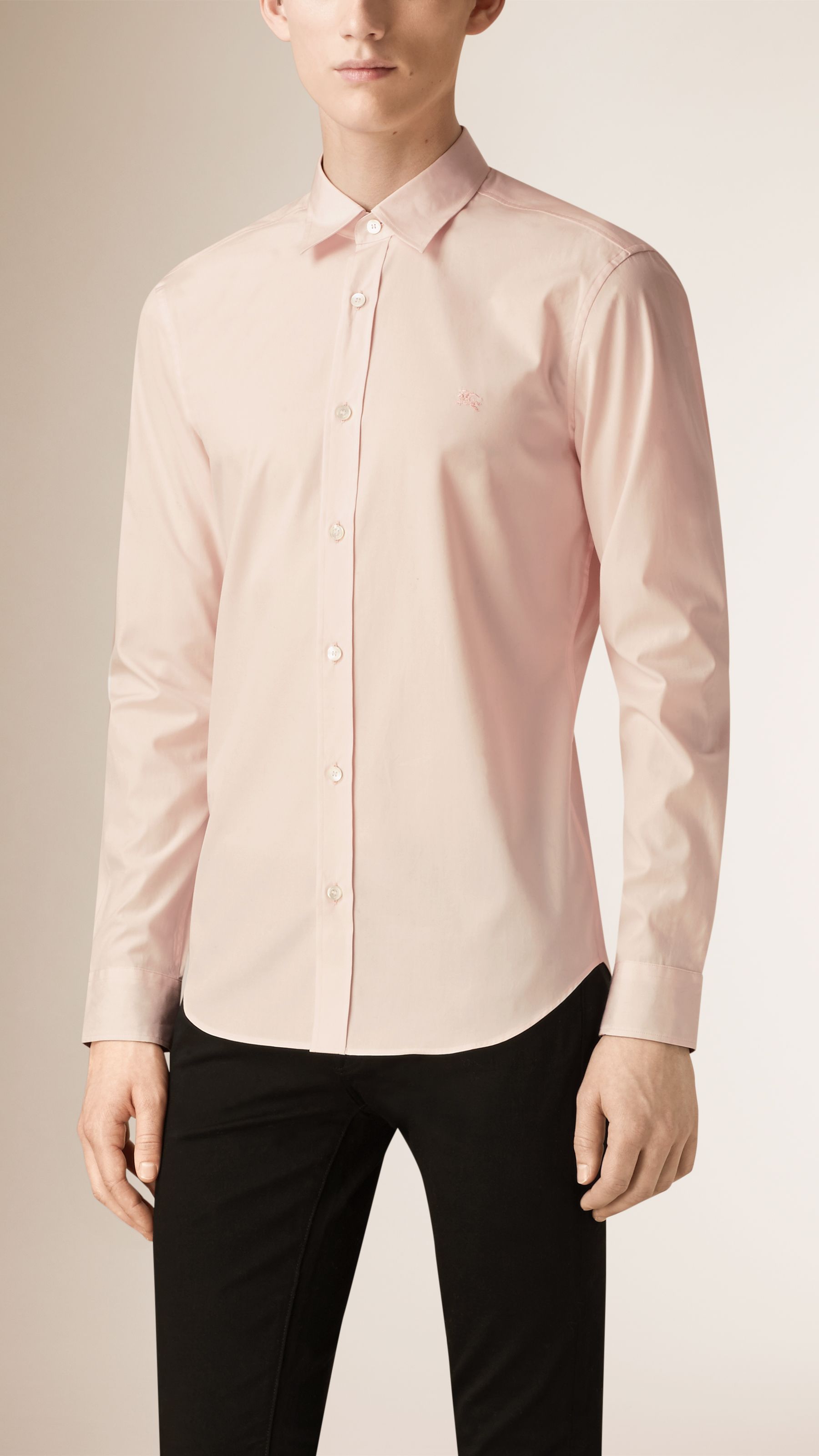 PALE PINK Chemise en coton extensible avec éléments check