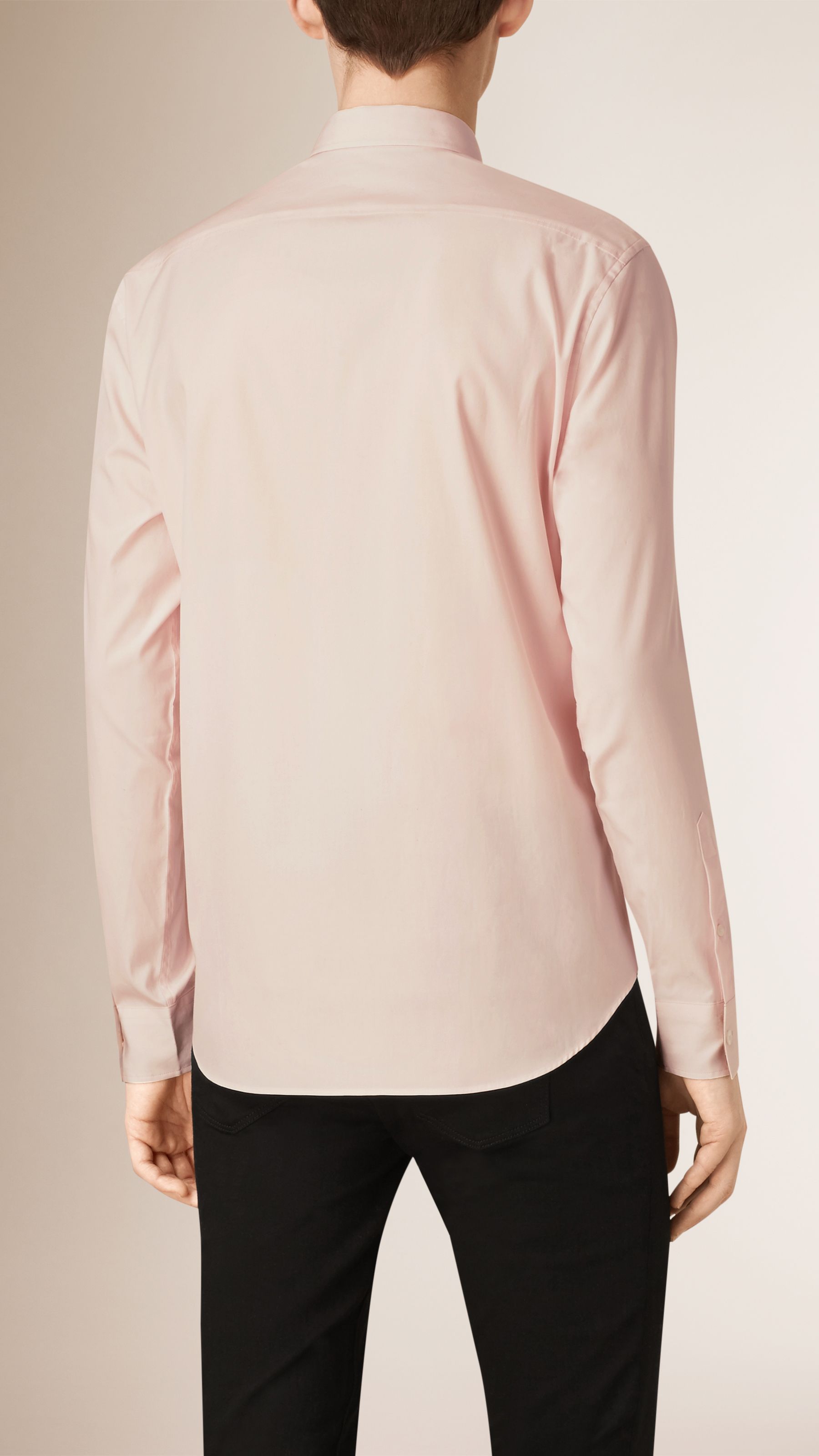 PALE PINK Chemise en coton extensible avec éléments check