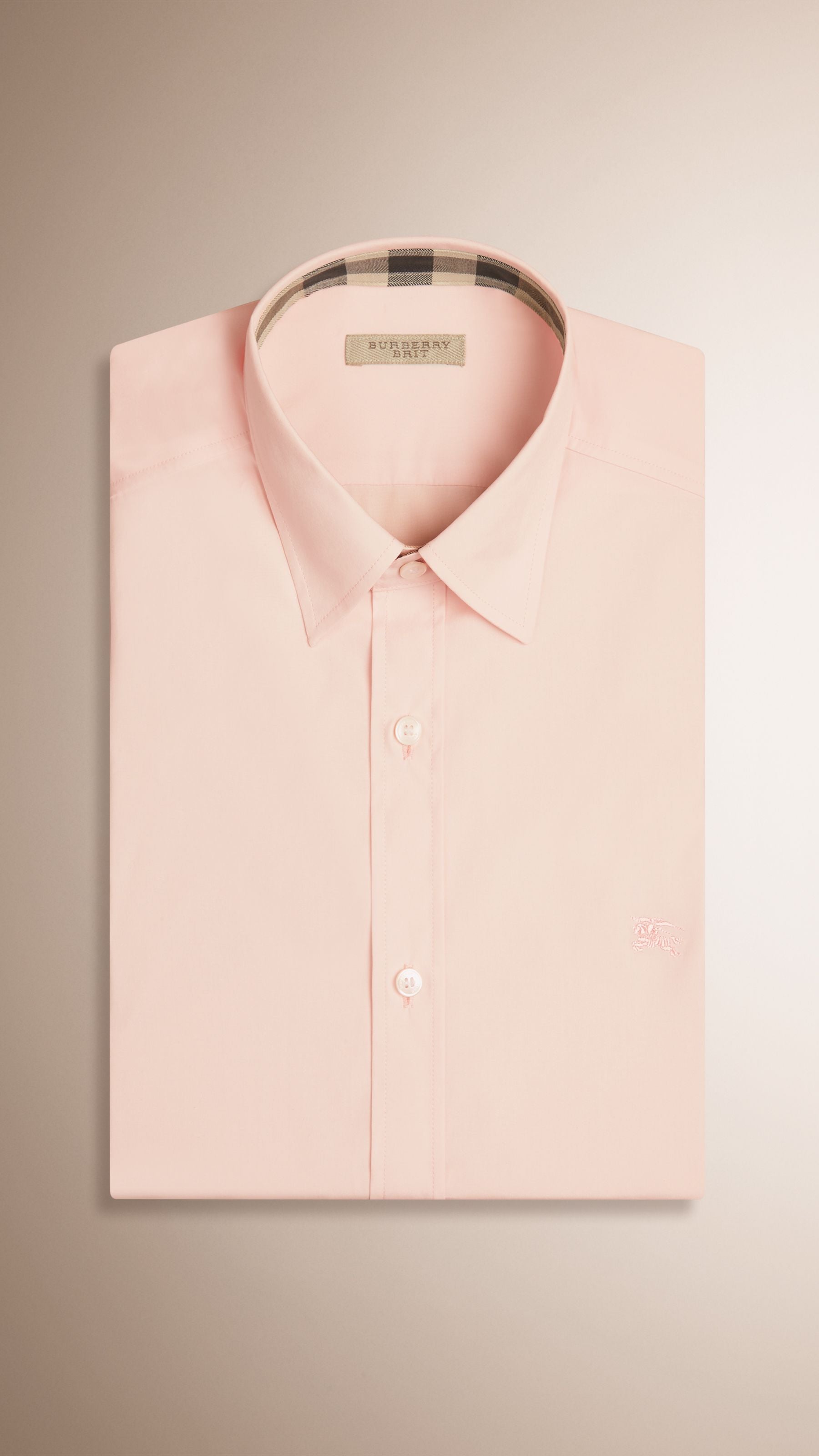 PALE PINK Chemise en coton extensible avec éléments check