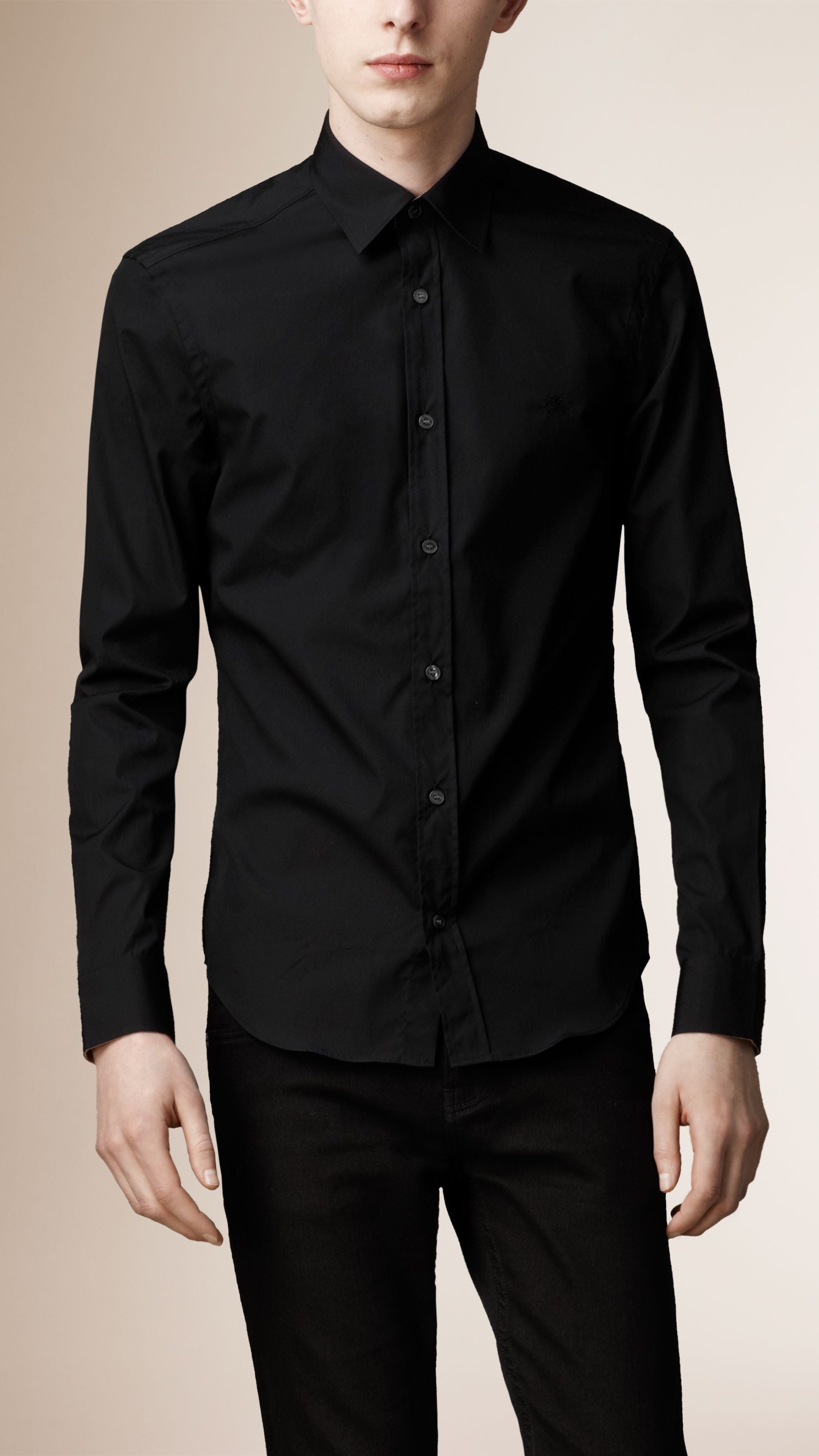 BLACK Chemise en coton extensible avec éléments check