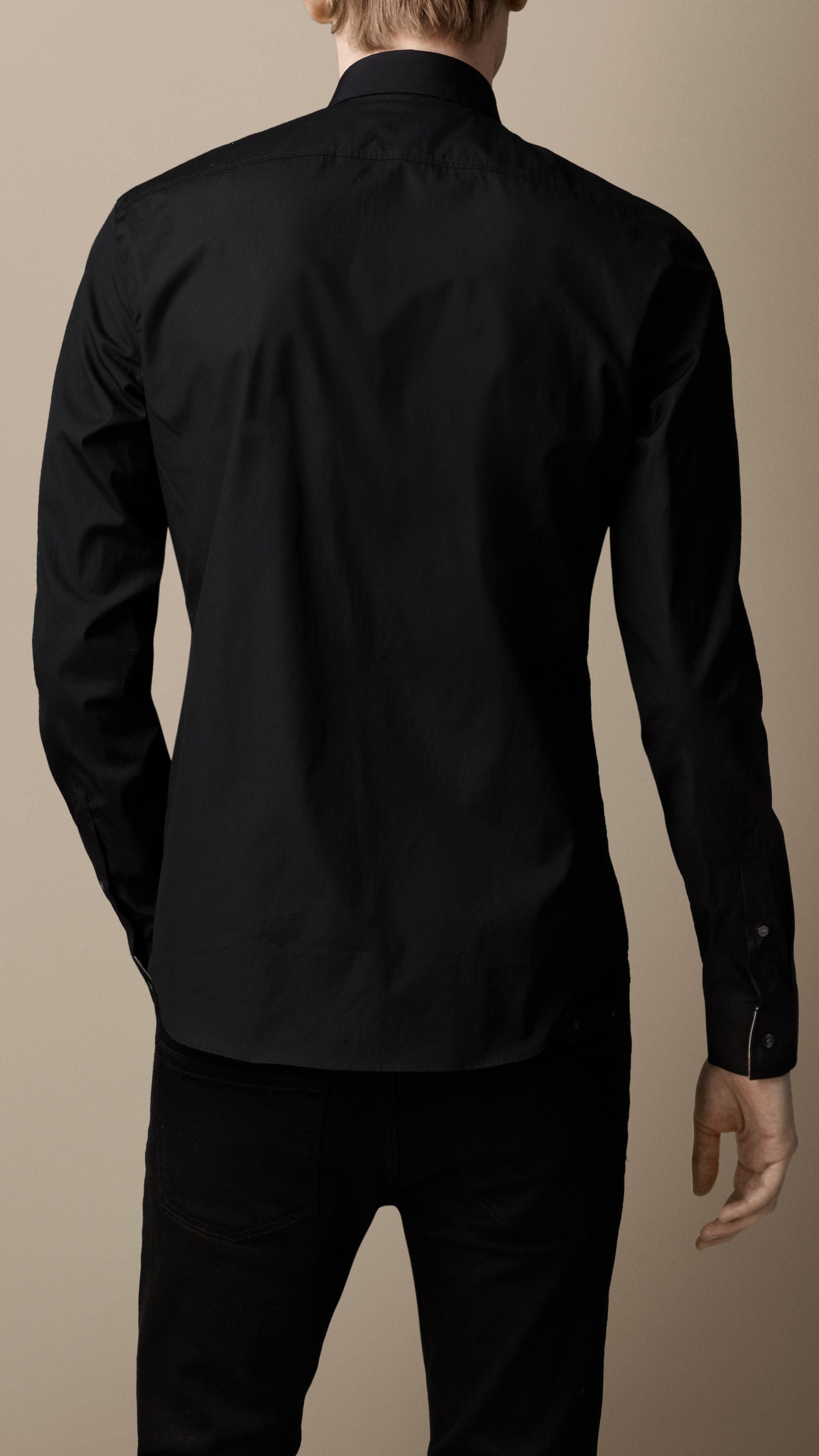 BLACK Chemise en coton extensible avec éléments check
