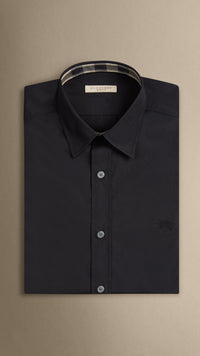 BLACK Chemise en coton extensible avec éléments check