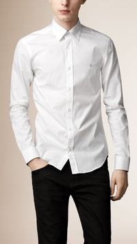 WHITE Chemise en coton extensible avec éléments check