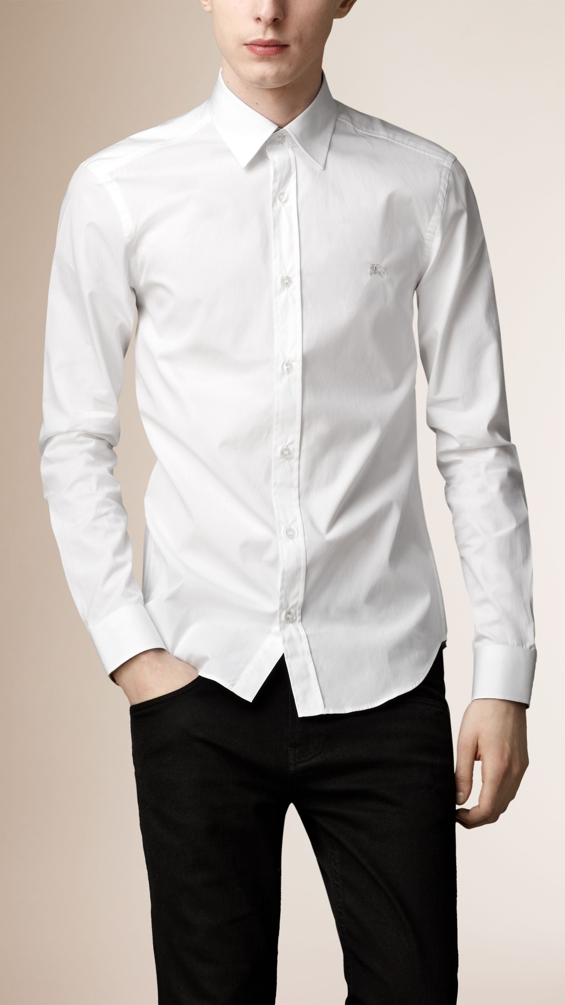 WHITE Chemise en coton extensible avec éléments check