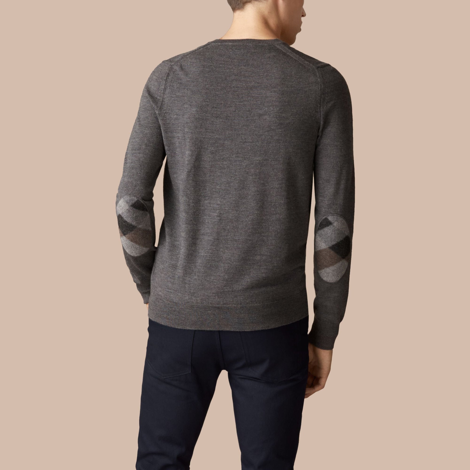 MID GREY MEL Pull en laine avec coudières check
