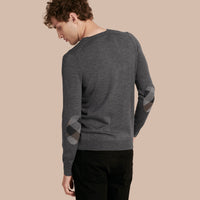 MID GREY MEL Pull en laine avec coudières check