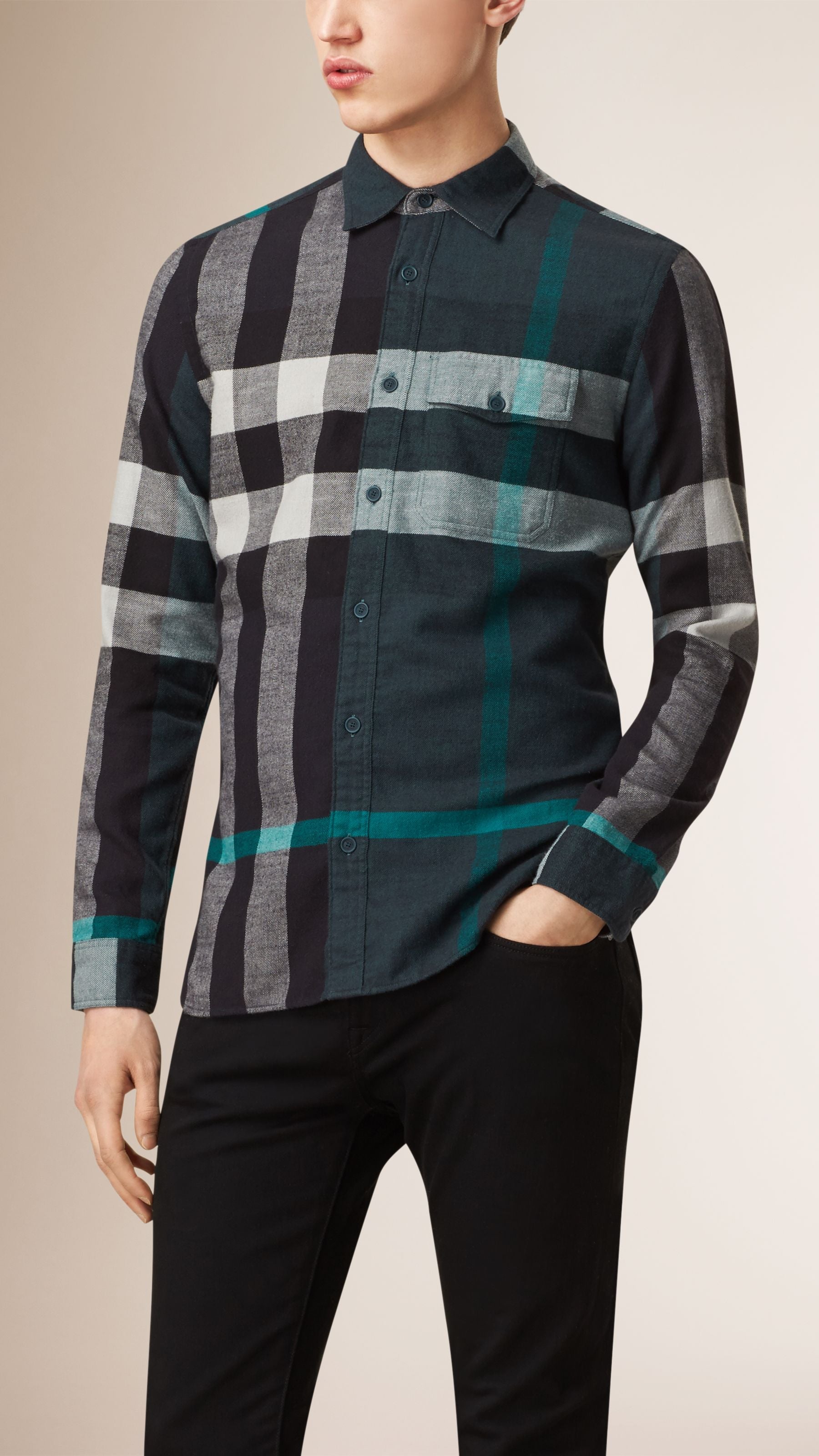 DARK TEAL Chemise en flanelle de coton Exploded check