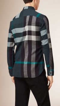 DARK TEAL Chemise en flanelle de coton Exploded check