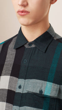 DARK TEAL Chemise en flanelle de coton Exploded check