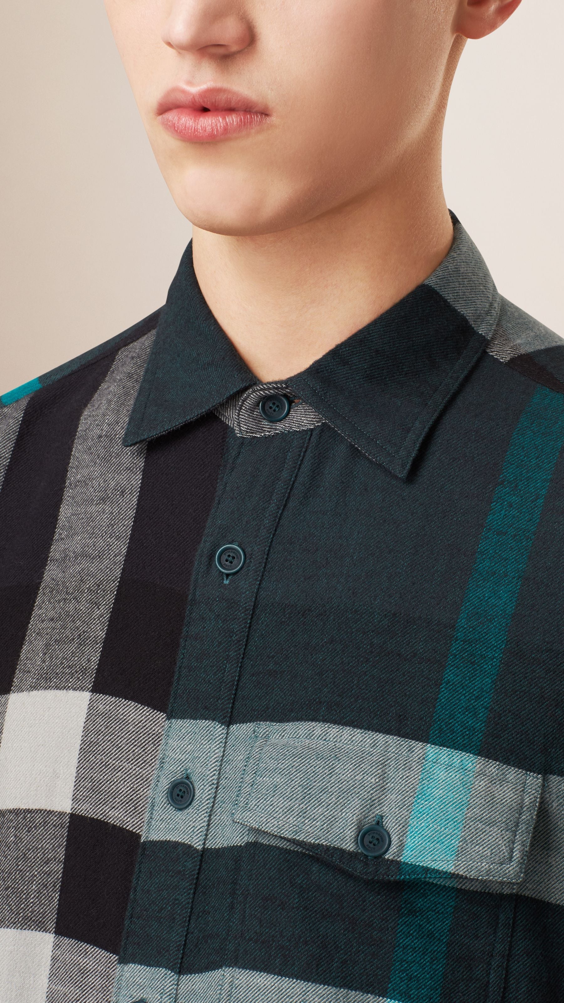 DARK TEAL Chemise en flanelle de coton Exploded check