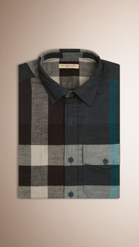 DARK TEAL Chemise en flanelle de coton Exploded check