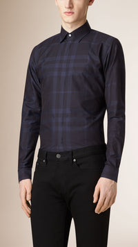 BRIGHT NAVY Chemise de coupe étroite en coton à motif check