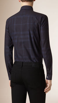 BRIGHT NAVY Chemise de coupe étroite en coton à motif check