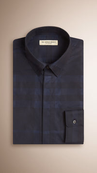 BRIGHT NAVY Chemise de coupe étroite en coton à motif check