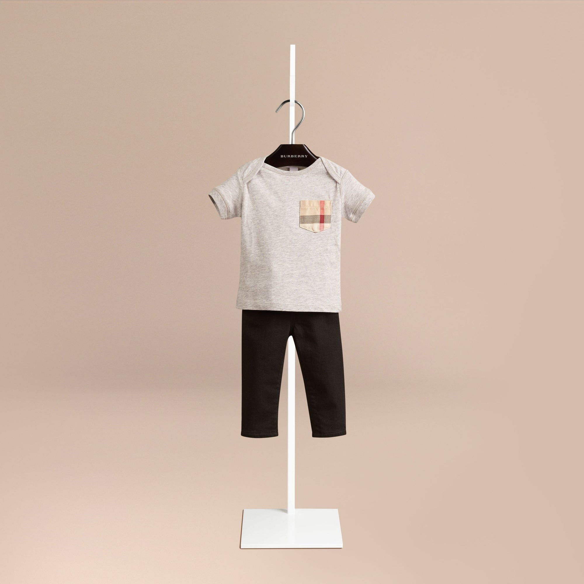 GREY MELANGE T-shirt avec poche à motif check