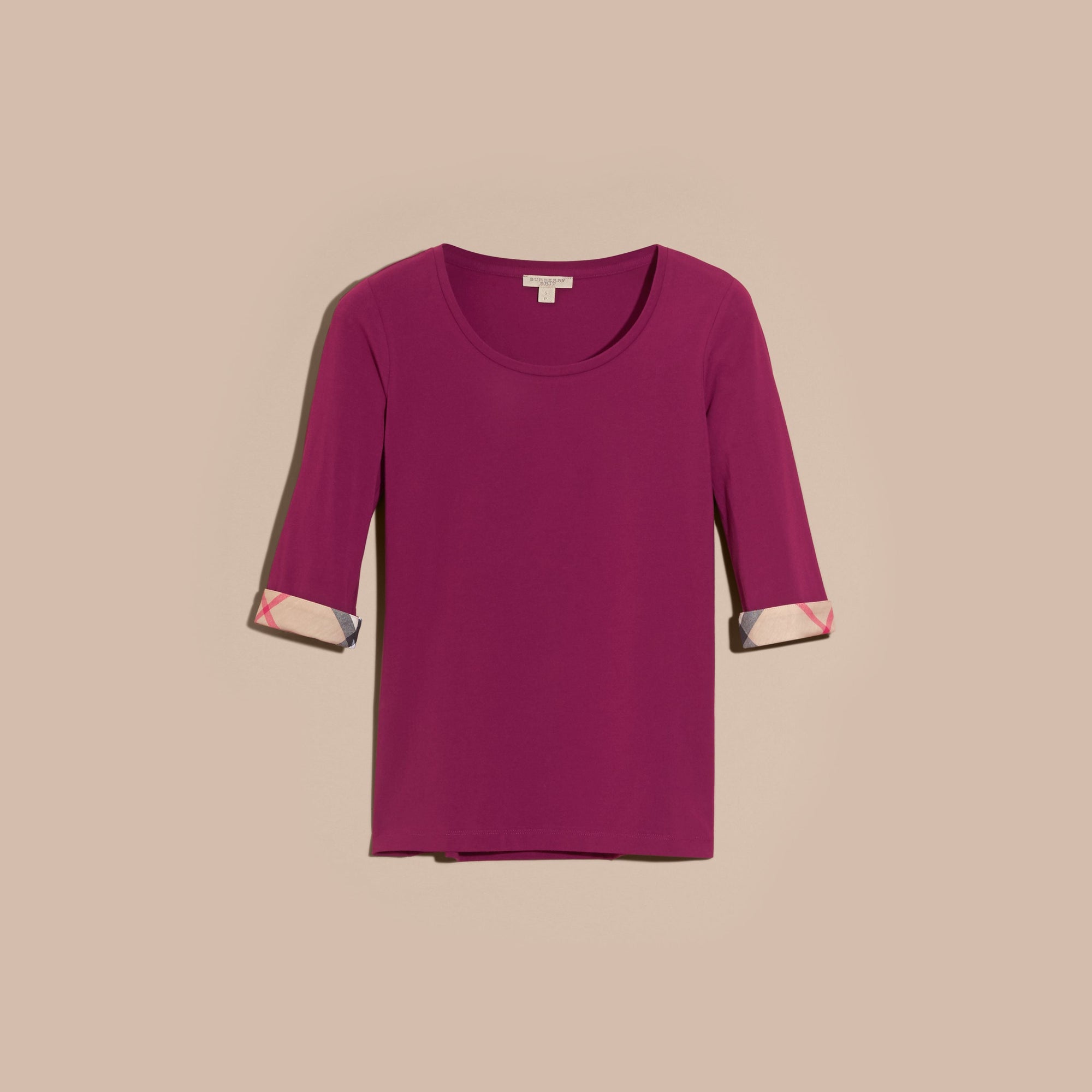 MAGENTA PINK Haut en coton extensible avec revers à motif check